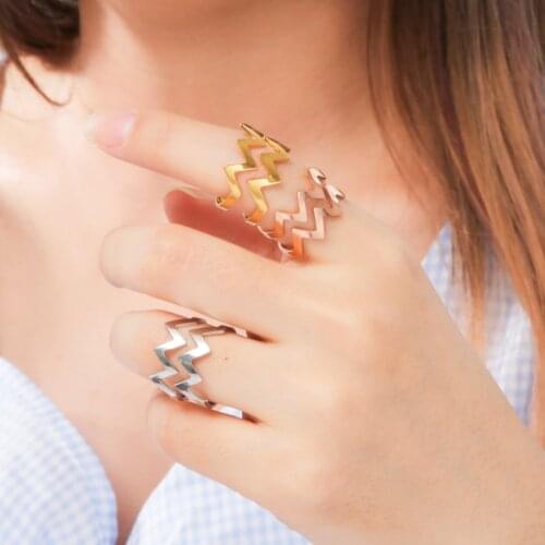 Skyrim Adjustable Geometric Wave Rings for Women Stainless Steel Gold Color Rings Fashion Wedding Party Jewelry 2021 Trend