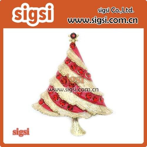 Streamer Star Christmas Tree Brooch Pin Austrian Crystal red enamel Christmas tree brooch jewelry