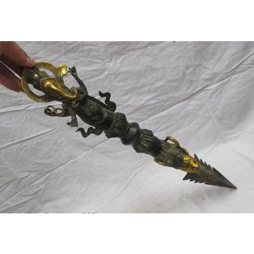 Tibet Ganapati Ganesh Lord Ganesha Bronze Gilt Buddhism Phurpa Dagger statue