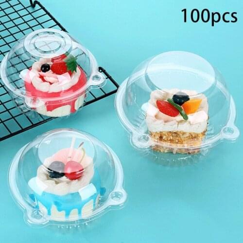 High Quality 100pcs Clear Plastic Single Cupcake Cake Case Muffin Dome Holder Box Container for kitchen accessories