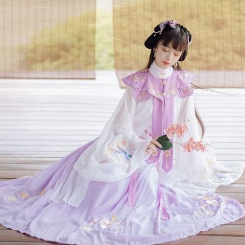 XinHuaEase Hanfu Womens Fairy Chinese Traditional Dresses Embroidered Cloud Shoulder Suit New Ming Collar Spring Summer Cosplay