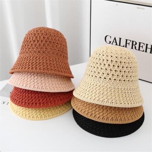 2021 New Fashion Foldable Women Knitted Sun Hat Summer Hollow Breathable Casual Cap Lady Bow Beach Hat Female Sunscreen Cap