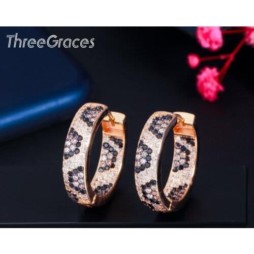 ThreeGraces Chic Round Shape Gold Color Leopard Hoop Earrings Women Wedding Party Shining Cubic Zirconia Fashion Jewelry ER595