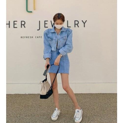 Autumn 2021 new denim coat net red fashion skirt two suits women