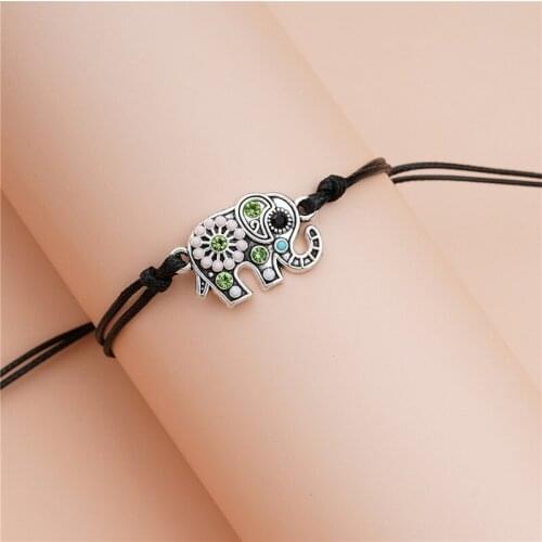 2pcs Ethnic Style Womens Fashion Hollow Elephant Card Bracelet Creative Wax Thread Woven Adjustable Hand Strap