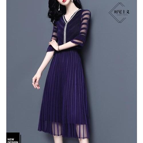 2019 spring dress new high-waisted MIDI dress temperament lady lace dress