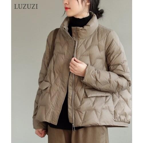 LUZUZI 2021 Autumn Winter Women Stand Collar Down Coat Ultra Light 90% White Duck Down Jacket Single Breasted Windproof Parkas