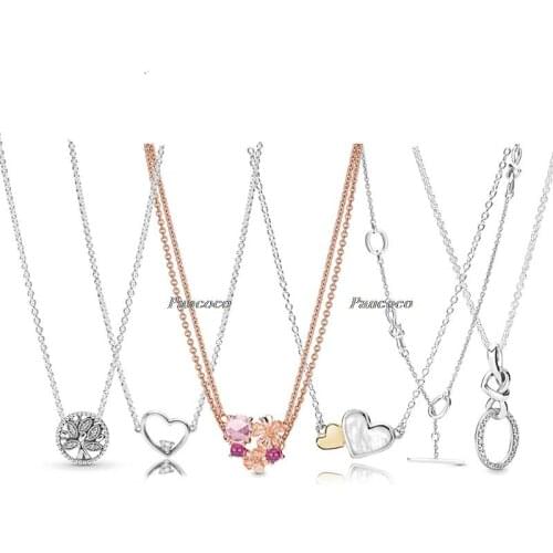 925 Sterling Silver Knotted Heart With Crystal Adjust Sliding Necklace For Women Wedding Party Pandora Jewelry