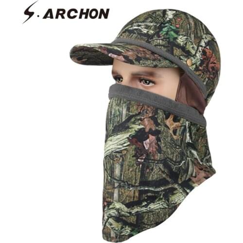 S.ARCHON Winter Fleece Tactical Hat Head Hooded Camo Hunting Cap Earmuffs Head Caps Male Beanie Mask Balaclava Knit Military Cap