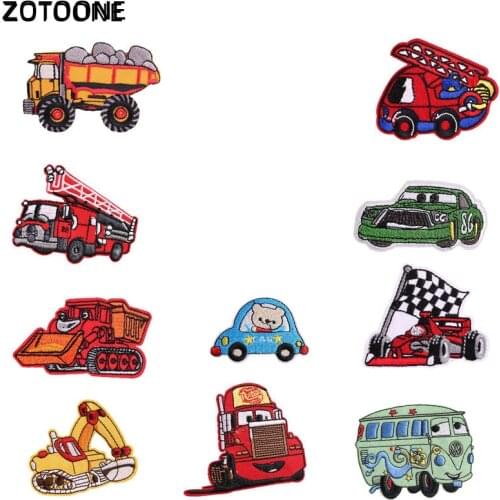 ZOTOONE Cartoon car Patches Engineering vehicle Stickers Iron on Clothes Heat Transfer Applique Embroidered Cloth Fabric G