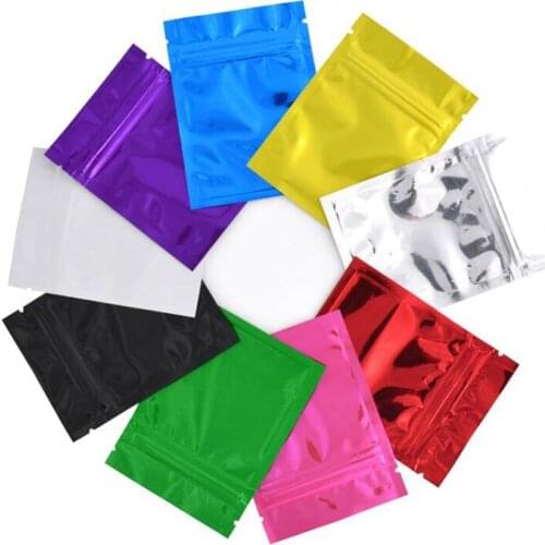 100 Pcs Colorful Aluminum Foil Bag Self Seal Zipper Ziplock Packing Food Bag, Pink Blue Green Retail Resealable Packaging Pouch