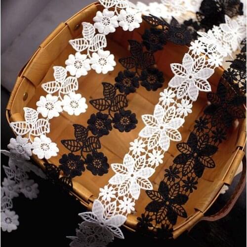 2 Meters Water Soluble Lace Trim White Black Embroidered Handmade Wedding Dress necklace Trims Dress Sewing Supplies DIY Craft
