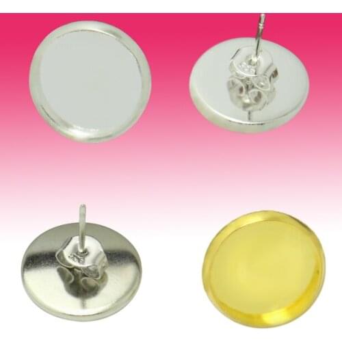 20pcs 10mm Copper Stud Earring Base Settings Cameo Cabochon Base Tray Blank (With Back)