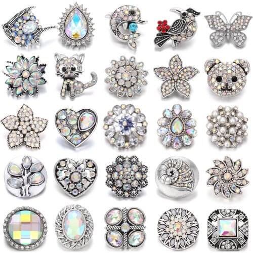 6pcs/lot Snap Button Jewelry Ginger Charms AB Crystal Rhinestone Flower Snap Buttons Fit 18mm Snap Bracelet Necklace for Women