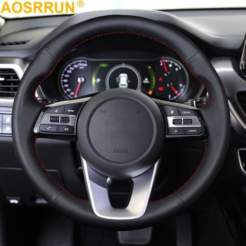 Hand-stitched Black Artificial Leather Steering Wheel Cover for Kia K5 Optima 2019 Cee'd Ceed 2019 Forte Cerato 2018 Car-Styling