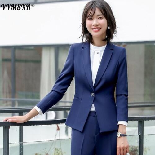 Business ladies suits 2020 new high quality fabric fashion solid color temperament office blazer women casual trouser suit