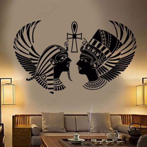 Egyptian King Queen Head Vinyl Wall Sticker Pharaoh Ancient Pattern Wall Decal Home Decor For Living Room Bedroom Wallpaper 4608
