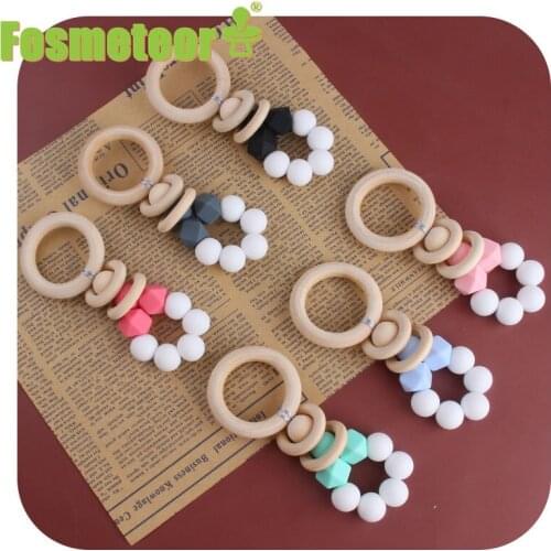 Fosmeteor New Hemu Wood Ring Ring Silicone Beads Cartoon Pacifier Toy Wooden DIY Crafts Baby Teether Supplies Accessories