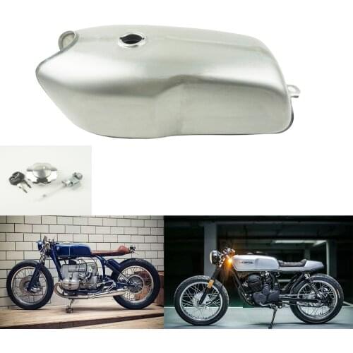 SAFFEN 9L / 2.4Gal Cafe Racer Gas Tank Universal Fuel Tank Bare Steel with Thick Iron Cap Switch for YAMAHA RD50 RD350 BWM R100