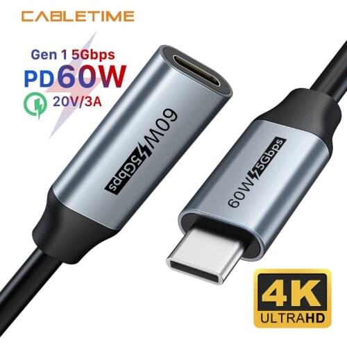 CABLETIME PD 60W Cable QC 4.0 USB-C Fast Charger USB 3.1 Type C Cable 5Gbps Date Transmission For Xiaomi 10 Redmi 9A N416
