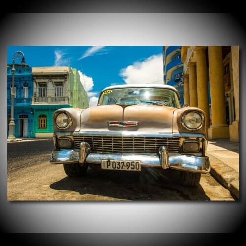 Canvas Paintings Retro Chevrolets Bel Air in Cuba Vintage Car Posters Modern Wall Art Prints for Living Room Decor