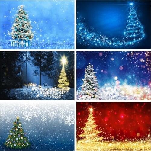 Laeacco Blue Wall Light Bokeh Christmas Tree Photography Backdrops Photo Backgrounds Baby Shower Photocall Newborn Photophone