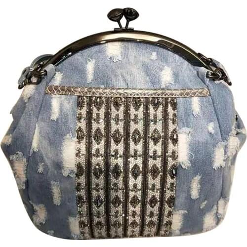 Fashion Shell Type Denim Crossbody Bag Womens Shoulder Bag Creative Clasp Closure Fashion Tote Bag Top Handle Bag For Women