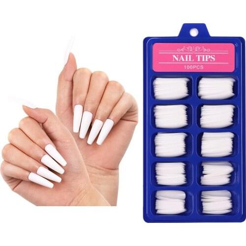 Fashion Coloful False Nail Tips Matte Full Cover Long Ballet Fake Nails With Glue Nail Art Manicure French Manicure Tools