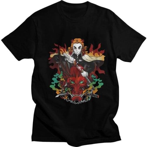 Fashion Kyojuro Rengoku T-Shirts Men Graphic T Shirts Short Sleeve Anime Demon Slayer Kimetsu No Yaiba Tshirts Cotton Tee Top