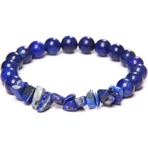 Natural Stone Round Gravel Shape Bead Bracelet Lapis Lazuli Unakite Alabaster Solid Color Jewelry For Women Men Creative Gift