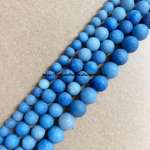 Natural Stone Matte Blue Aventurine Round Loose Beads 15" Strand 6 8 10 12MM Pick Size For Jewelry Making DIY