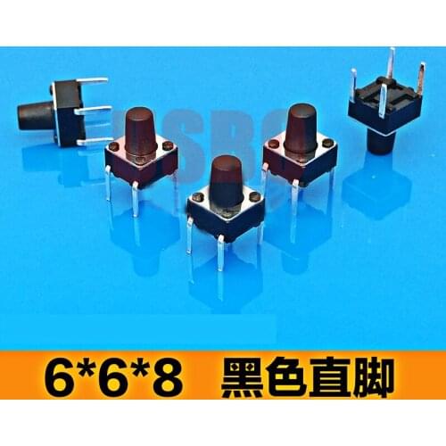 Wholesale Right Angle Light Touch Button Switch Micro Black Tact Switch6*6*8mm 4 Legs
