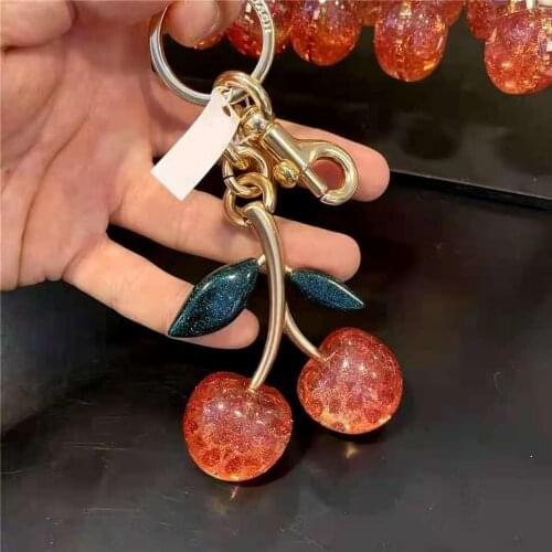 Genuine High Quality New Crystal Cherry Key Ring Bag Pendant Womens Bag Ornaments Exquisite Car Key Ring Classics Accessories