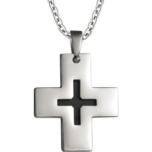 YAFFIL Double Cross Pendant Necklace Stainless Steel High Quality Necklace Religion Gifts Pendants Jewelry