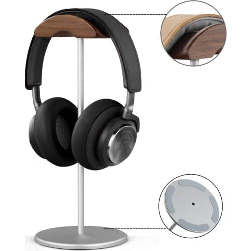 Black Walnut Wood & Aluminum Headphone Stand Nature Walnut Gaming Headset Holder with Solid Metal Base for Table Desk Display