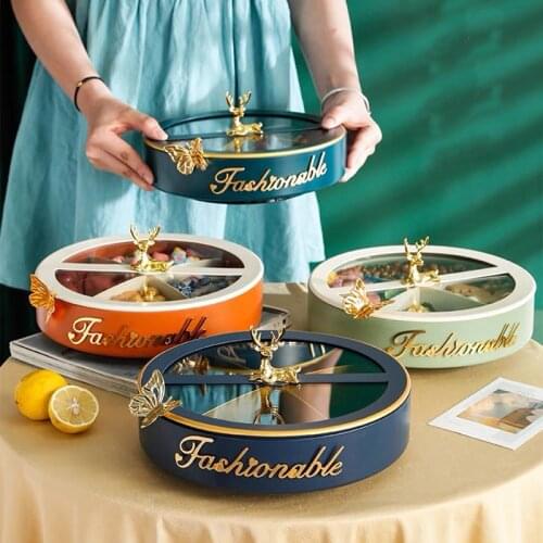 Luxury Rotat Fruit Tray Food Storage Box with Lids Candy Snack Serving Plate Dishes for Serving Fruit Platter Christmas Decor