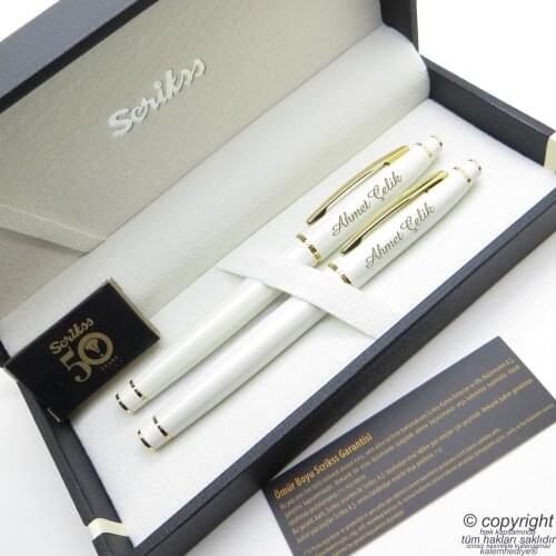 Scrikss 35 White Gold Fountain Pen + Roller Pen Set | Scrikss Noble | İsme Special Pen | Gift Pen