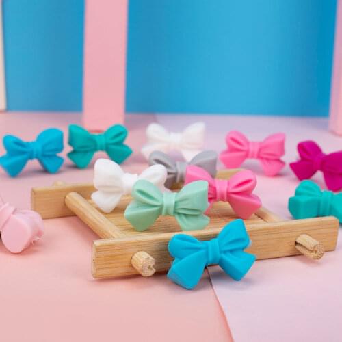 Sunrony Bowknot 50pc/lot Silicone Bead DIY Food Grade Silicone Teething Pacifier Cute Shaped Silicone teether Holder Accessories