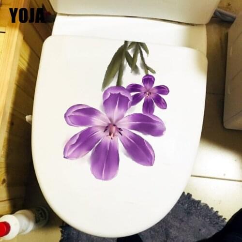 YOJA 18.3X24.8CM Purple Watercolor Flowers Toilet Sticker Home Room Decoration Wall Decal T1-1823