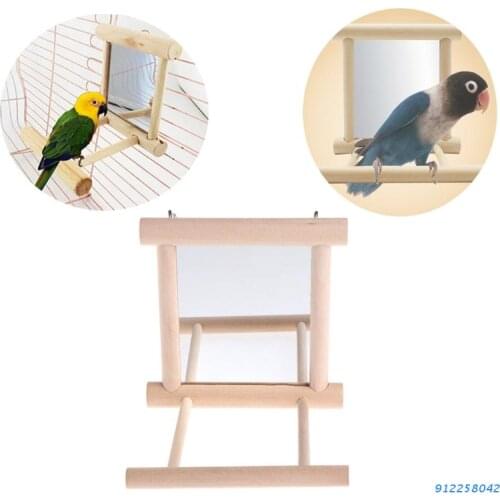 Pet Bird Mirror Wooden Play Toy with Perch For Parrot Budgies Parakeet Cockatiel Conure Finch Lovebird Jaulas para Pájaros