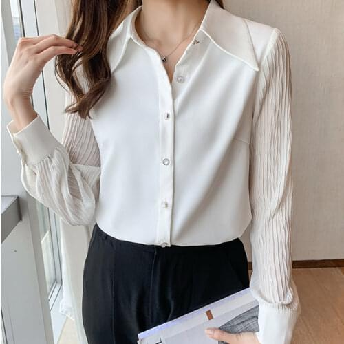 Chemise Femme Fall 2021 Womens Fashion White Shirt Long Sleeve Blouse Women Button Office Chiffon Ladies Tops Korean Clothing