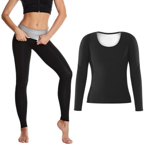 Hot Sale Body Shaper Sweat Sauna Suits Lady Slimming Shirt Fitness Control Panties Waist Trainer Slimming Leggings Shapewear Set