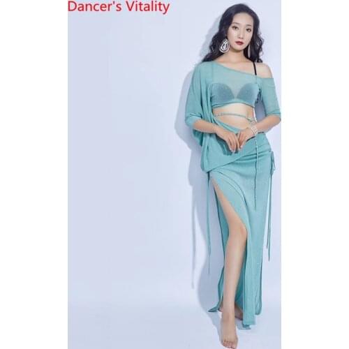 Belly Dance Woman Elegant Top Practice Clothes Set Female Adult Temperament Tulle Long Skirt Suit Professional Clothing