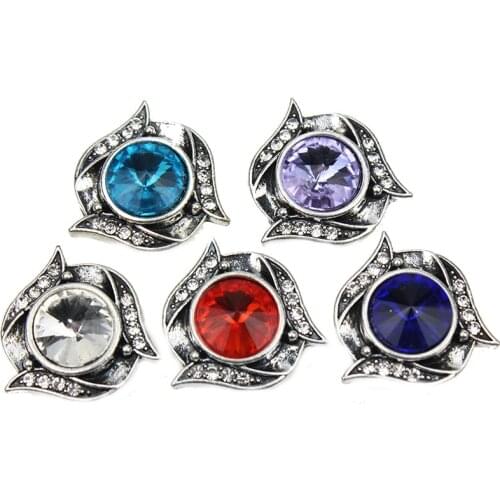 10pcs/lot New Snap Jewelry Colourful Flower 18mm Snap Buttons with Rhinestone Charms Fit Silver Snap Bracelets