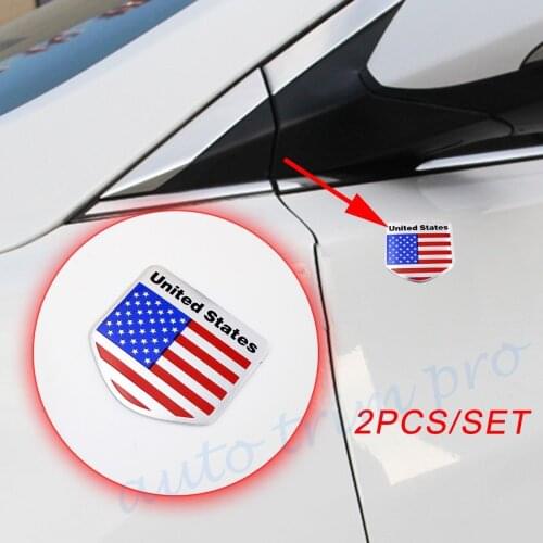 2pcs Auto Emblem Badge Door Body Sticker Decal America US USA Country Nation Shield Flag Trim Accessories