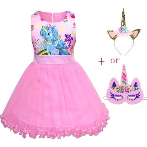 2018Kids Unicorn Clothing Princess Party Evening Tutu Dress for Baby Girls Childrens Costumes Vestido prom dress Headband Mask
