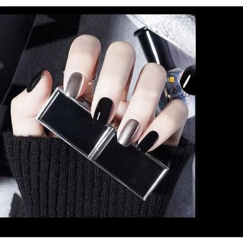24pcs Long Square False Nails Black Silver Jump Color Press On Nails UV Wearing Bright Nails Sexy Trend Manicure Nail Decoration
