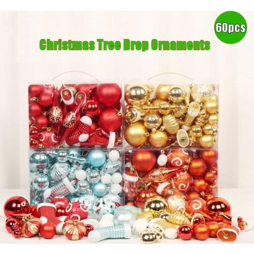 60pcs Multi Style Christmas Tree Drop Ornaments Decoration Ball Shiny Bauble Ball Hang Ornament For Home Bar Party Decoration