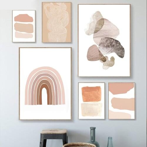 Abstract Rainbow Wall Art Painting Color Block Minimalist Poster And Nordic Beige Wall Painting Living Room Interior Decoration