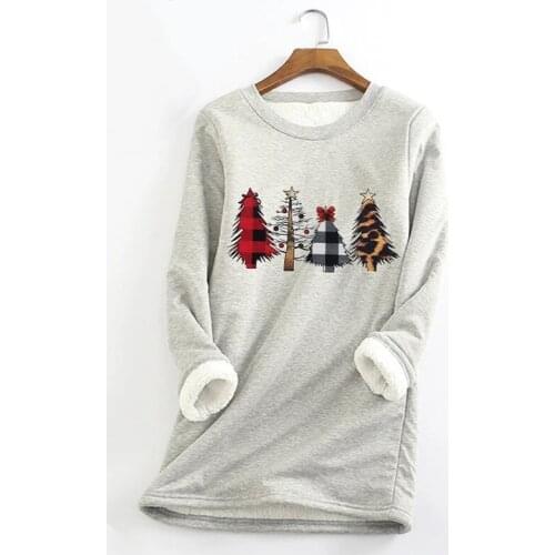 AECU Autumn Women Plus Size Sweatshirts Christmas Plus Fleece Warm Hoodies Long Sleeve Ladies Tops Female O Neck Sweatshirt